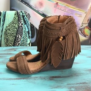 Naughty Monkey Real Leather Wedges Fringe